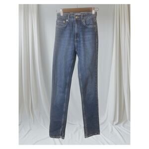 Zara High Waist Split Leg Hem Skinny Blue Denim Jeans Women's Size 2